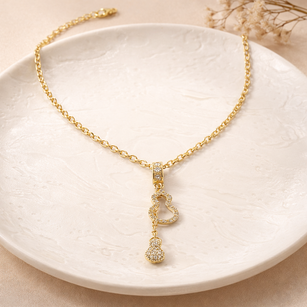 Gourd Crystal Pendant Necklace – Anti-Tarnish Gold