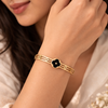 Onyx Clover Bangle Bracelet – Anti-Tarnish Gold