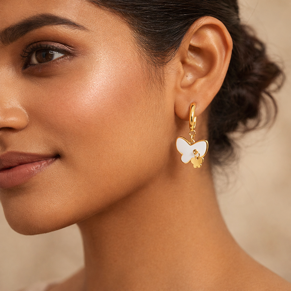 Butterfly Charm Hoop Earrings for Women β Anti-Tarnish Gold