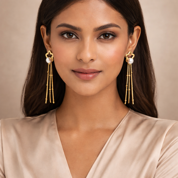 Star Pearl Chain Drop Earrings for Women β Anti-Tarnish Gold