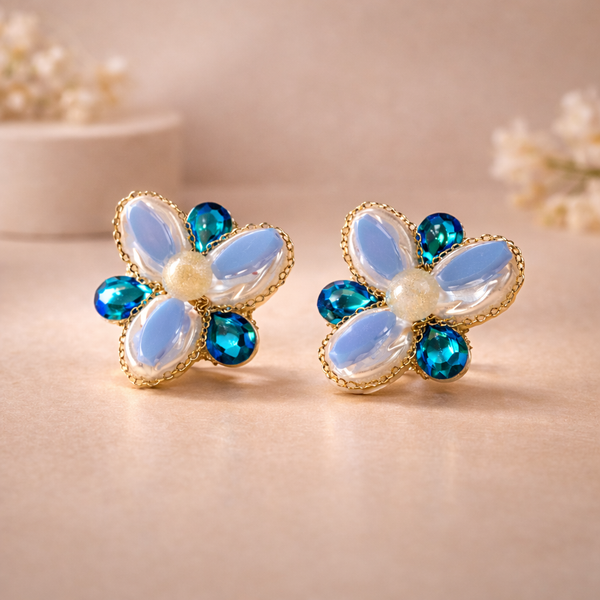 Blue Flower Statement Earrings for Women β Anti-Tarnish Gold
