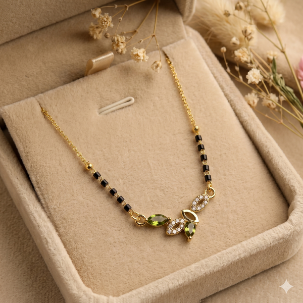 Elowen Leaf Charm Mangalsutra Necklace – Anti Tarnish Gold