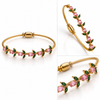 Golden Pink Tulip Floral Bangle – Anti Tarnish Gold