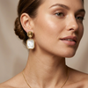 Gold Rectangle Stone Drop Earrings β Anti-Tarnish Gold