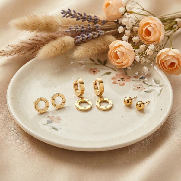 Everyday Gold Essentials Set – Anti Tarnish Combo Earrings
