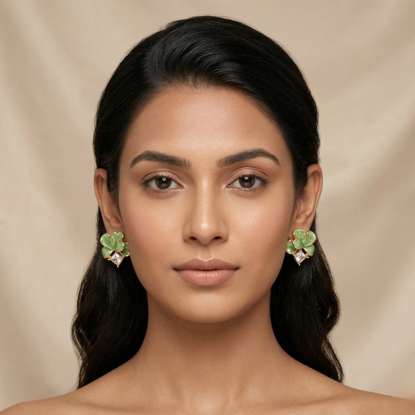 Green Clover Crystal Stud Earrings – Anti Tarnish Gold