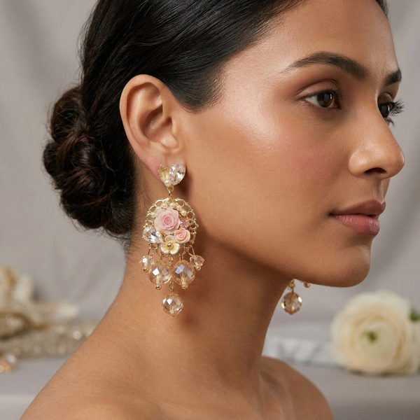 Rose Garden Crystal Drop Earrings for Women β Anti-Tarnish Gold