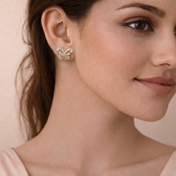 Lumi Crystal Butterfly Stud Earrings – Anti-Tarnish Gold
