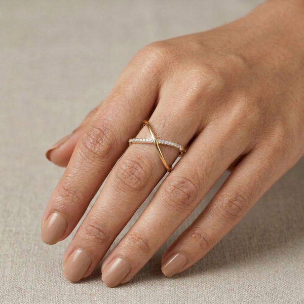 Lustre Cross Band Ring – Anti Tarnish Gold Adjustable