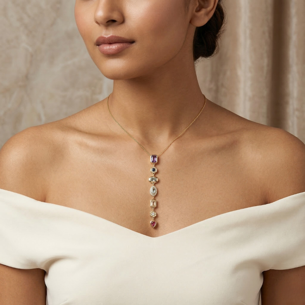Multi Stone Drop Pendant Necklace – Anti Tarnish Gold