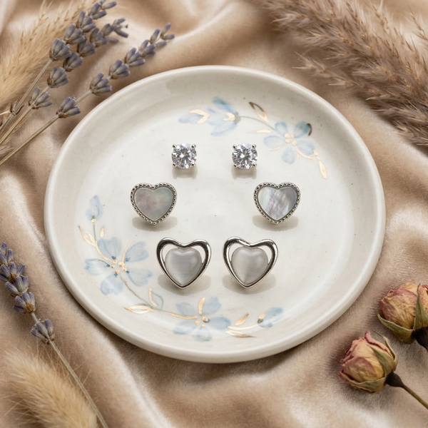Heart Stud Earrings Set – Anti Tarnish Silver Combo (Set of 3)