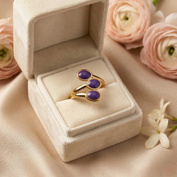 Violet Trio Stone Ring – Anti Tarnish Gold Adjustable