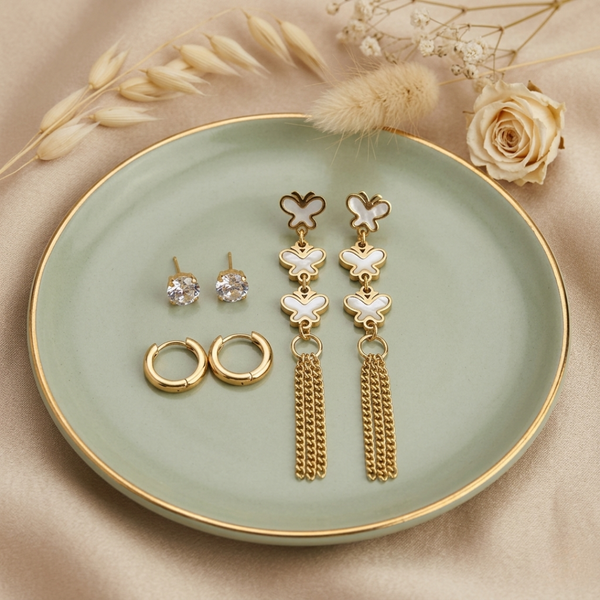 Butterfly Trio Earring Set – Anti-Tarnish Gold
