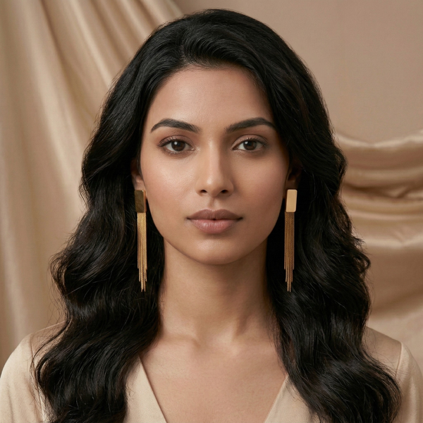 Golden Edge Chain Drops Long Tassel Earrings β Anti-Tarnish Gold