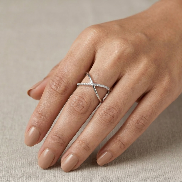 Aeris Cross Band Ring – Anti Tarnish Silver Adjustable