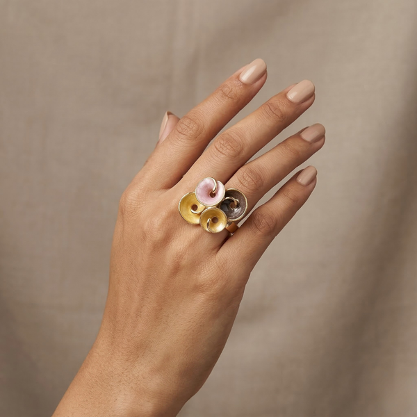 Petra Four Petal Multicolour Enamel Ring – Anti-Tarnish Gold