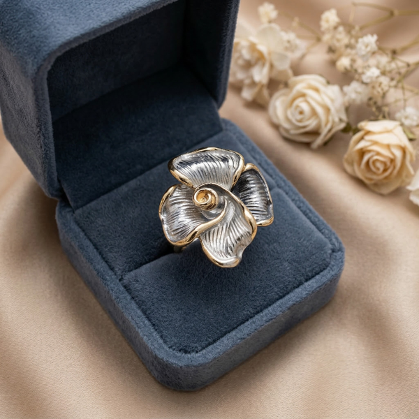 Revel Sculptural Rose Ring – Two Tone Anti-Tarnish