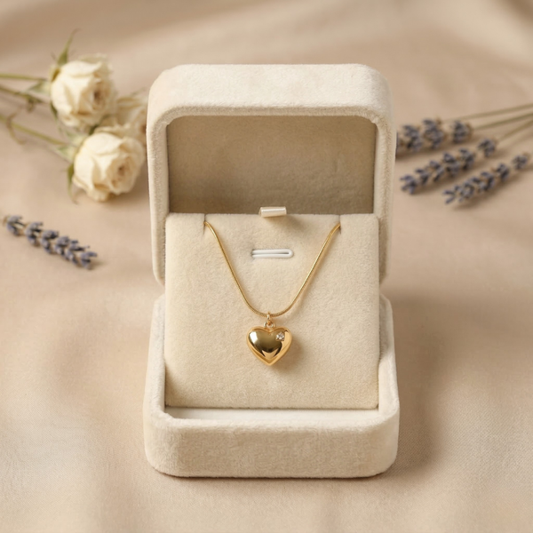 Sol Puffy Heart Necklace – Anti-Tarnish Gold