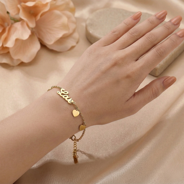 Love Script Heart Bracelet – Anti-Tarnish Gold