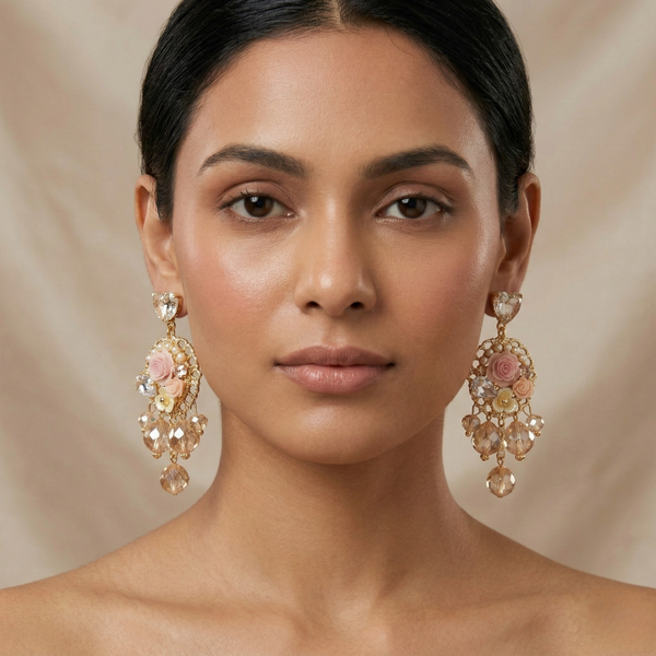 Rose Garden Crystal Drop Earrings for Women β Anti-Tarnish Gold