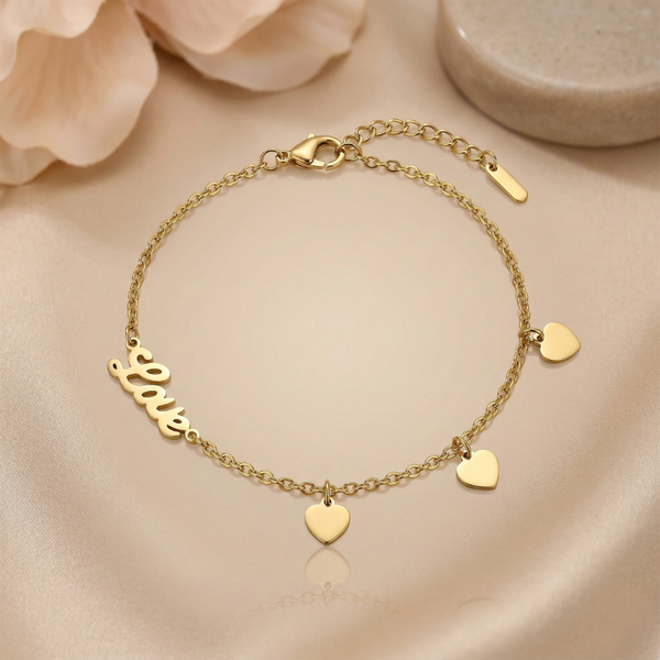 Love Script Heart Bracelet – Anti-Tarnish Gold
