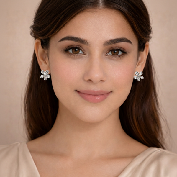 Sakura Crystal Flower Stud Earrings – Anti-Tarnish Silver