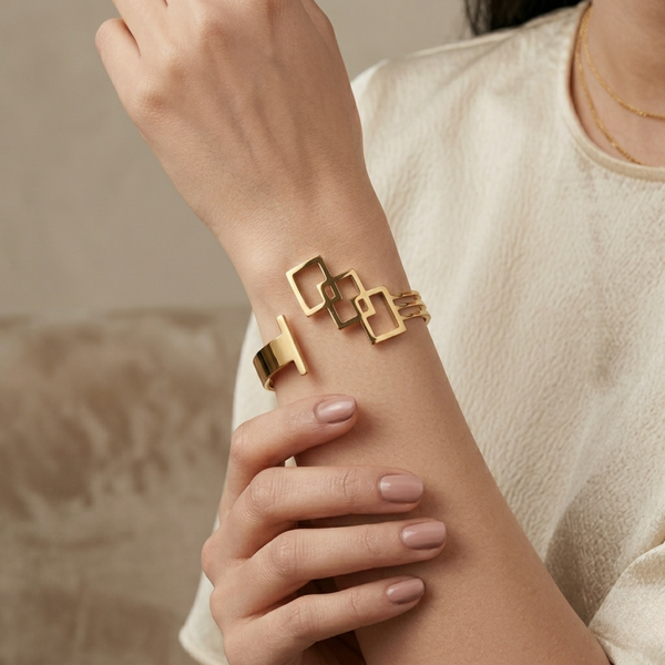 Cadre Bangle β Gold Tone Anti Tarnish Cuff Bracelet
