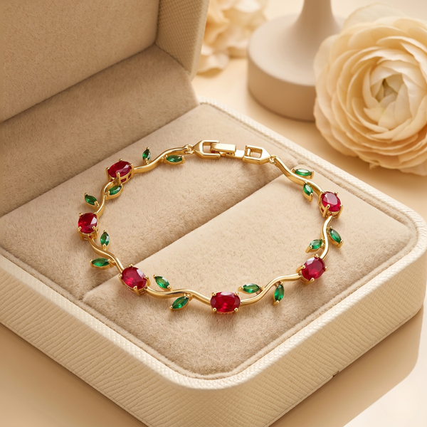 Tulip Royale Red Crystal Bracelet – Anti Tarnish Gold Floral Bracelet