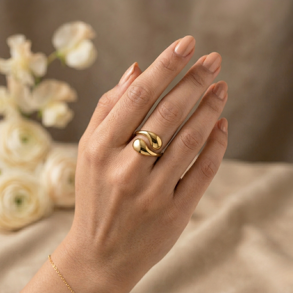 Duo Dome Ring β Gold Tone Anti Tarnish Adjustable Ring