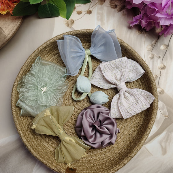 Premium Designer Hair Pins Combo Set of 5 | Elegant Bow & Floral Hair Clips