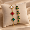 Green Emerald & Clover Bracelet Stack – 2 Piece Anti Tarnish Set