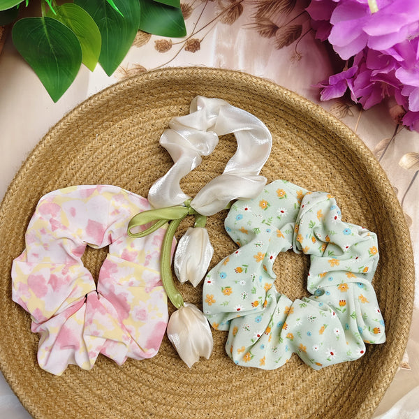 Pastel Bloom Scrunchie Combo Set β Pack of 3