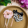 Fur & Bow Scrunchies Combo Set (Pack of 2) – Pearl Plush Hair Ties with Printed Bow