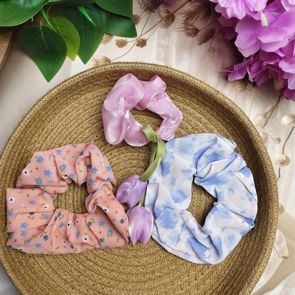 Pastel Bloom Scrunchie Combo Set β Pack of 3