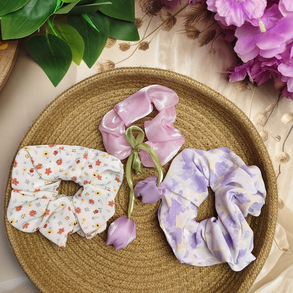 Pastel Bloom Scrunchie Combo Set β Pack of 3