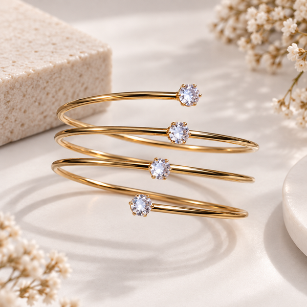 Classic Crystal Gold Open Cuff Bangle – Anti Tarnish Gold