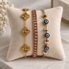 Pink Crystal, Evil Eye & Clover Bracelet Stack – 3 Piece Anti Tarnish Set