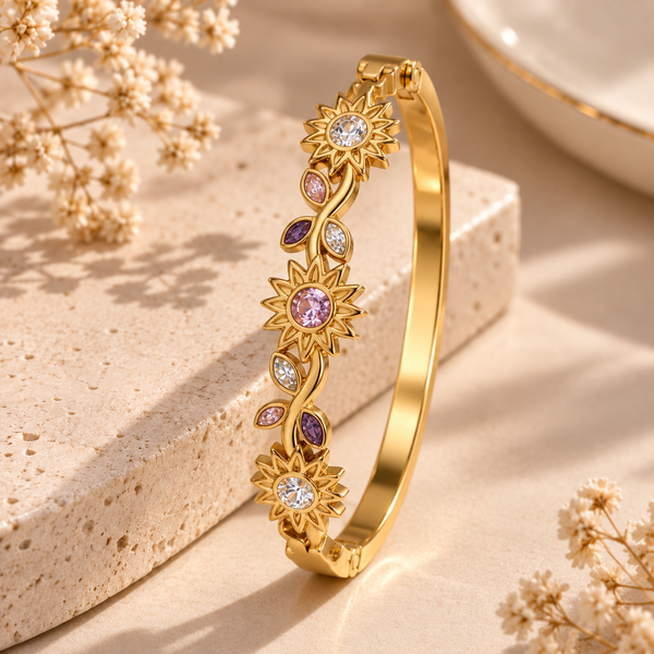 Golden Sunflower Floral Bangle – Anti Tarnish Gold