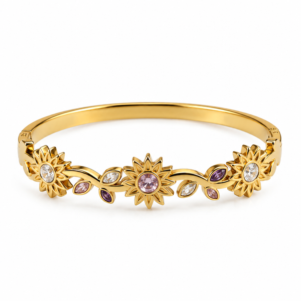 Golden Sunflower Floral Bangle – Anti Tarnish Gold