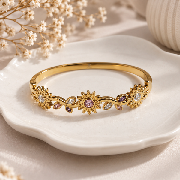 Golden Sunflower Floral Bangle – Anti Tarnish Gold