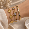 Clover, Crystal & Twist Link Bracelet Stack – 3 Piece Anti Tarnish Set