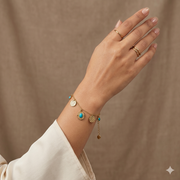 Turquoise Charm Bracelet – Gold Tone Anti Tarnish Bracelet
