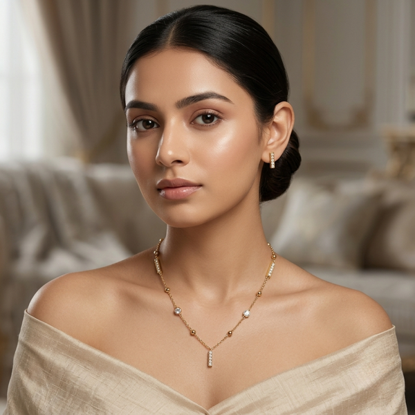Celeste Crystal Bar Necklace & Earrings Set – Anti Tarnish Gold