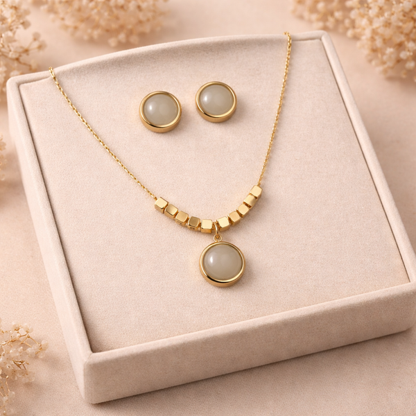 Ivory Glow Pendant & Stud Set – Gold Tone Anti Tarnish