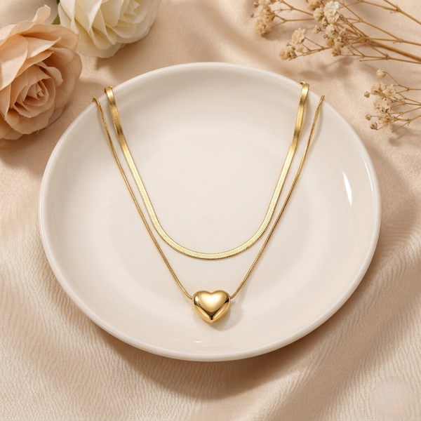 Golden Heart Layered Necklace Set – Anti Tarnish Gold