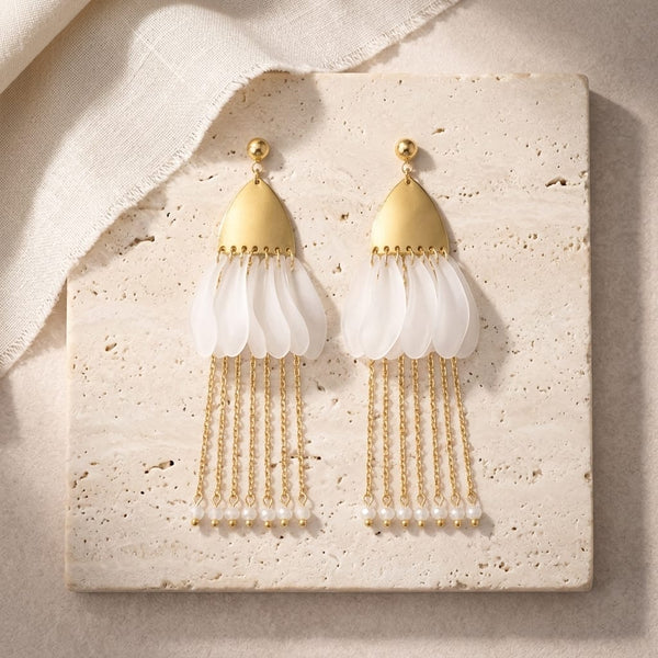 Pearl Fringe Drop Earrings – Anti Tarnish Gold Statement