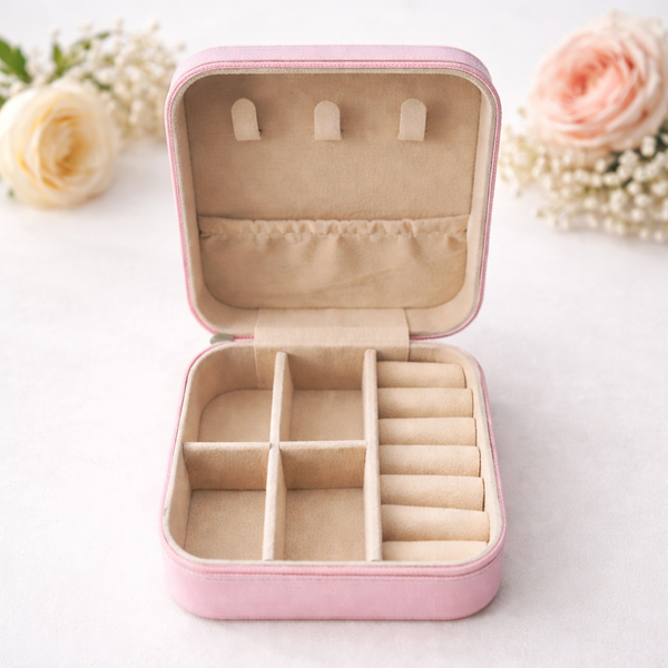Blush Pink Mini Jewellery Organiser – Travel Storage Box 4x4 Inch