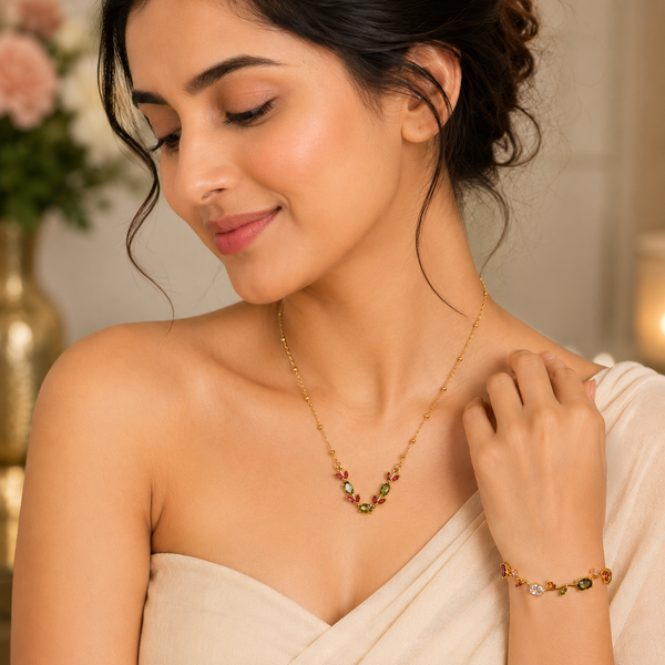 Rainbow Tulip Bloom Jewellery Combo – Anti Tarnish Necklace & Bracelet Set