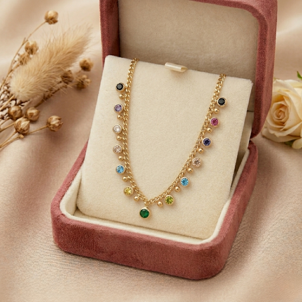 Celestia Multi Colour Charm Necklace – Anti Tarnish Gold Statement Necklace