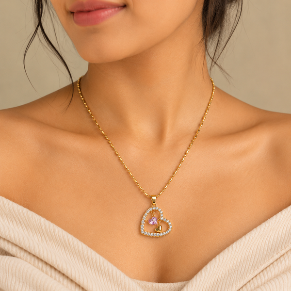 Blush Heart Duo Necklace – Anti Tarnish Gold